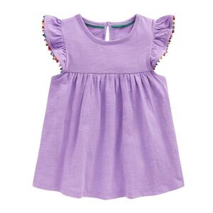 *New* Mini Boden Purple Ruffle Sleeve Pom Top Girls Size 11-12